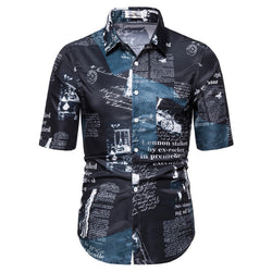 Men's Handsome Newspaper Short-sleeved Shirt