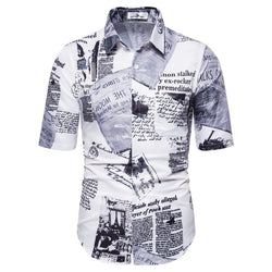 Men's Handsome Newspaper Short-sleeved Shirt