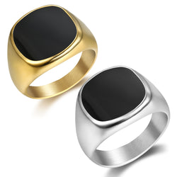 Men's Black Square Steel Ring