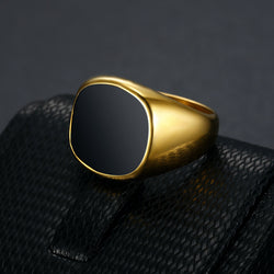 Men's Black Square Steel Ring